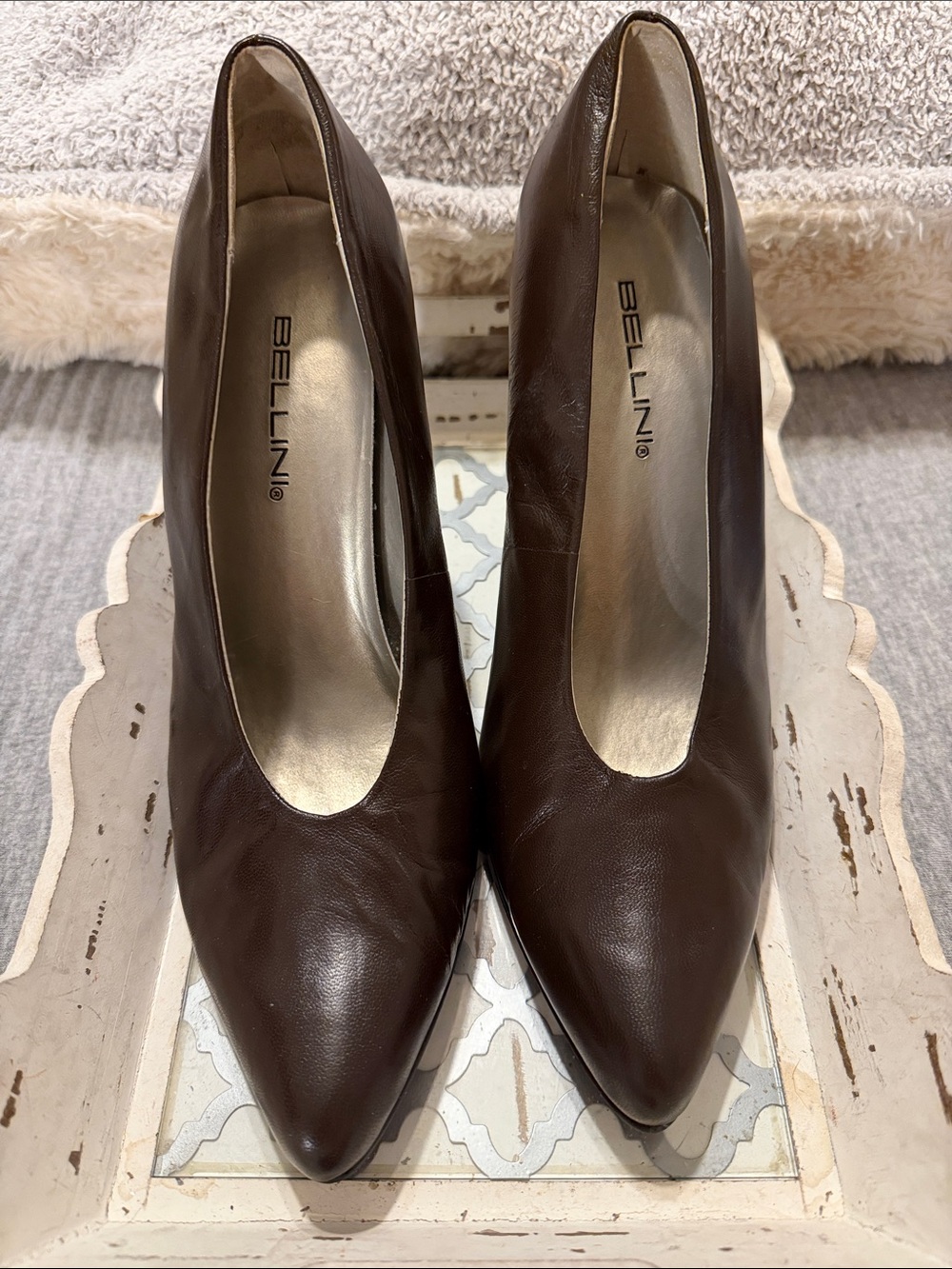 Bellini Dark Brown Leather Pointed-Toe Pumps